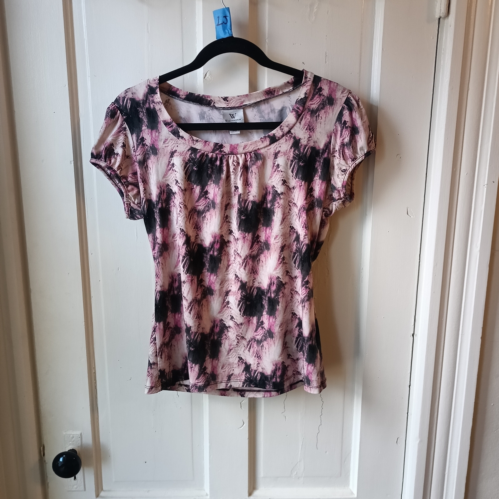 Worthington Artistic Pink and Black Tee